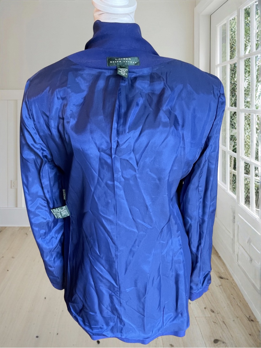 Vintage LAUREN RALPH LAUREN Women's Royal Blue Cotton Silk Blazer Jacket 10 - Picture 12 of 15